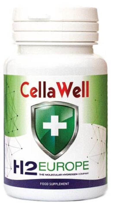 Nahrungsergänzungsmittel CellaWell von H2 Europe in einer weißen Dose.